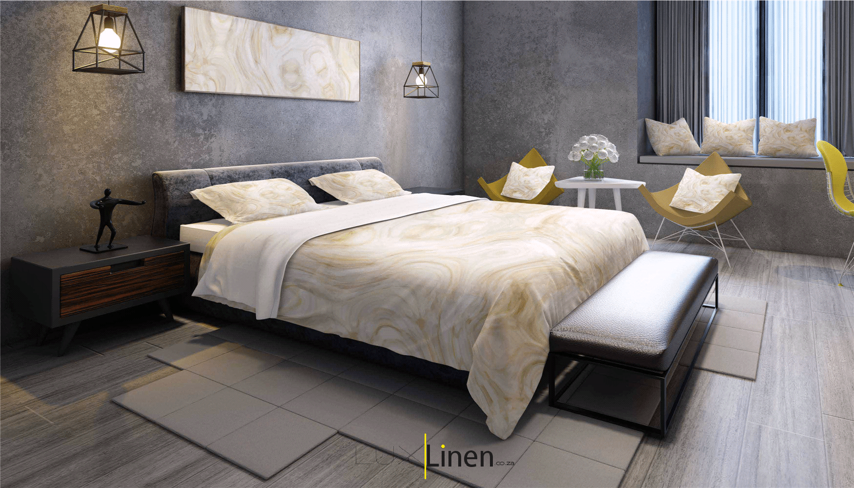 Gold Marble & White Bedding Set